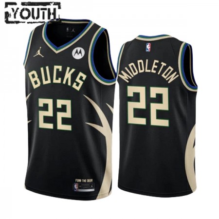 Barn Milwaukee Bucks Tröja Khris Middleton 22 Jordan 2022-23 Statement Edition Svart Swingman